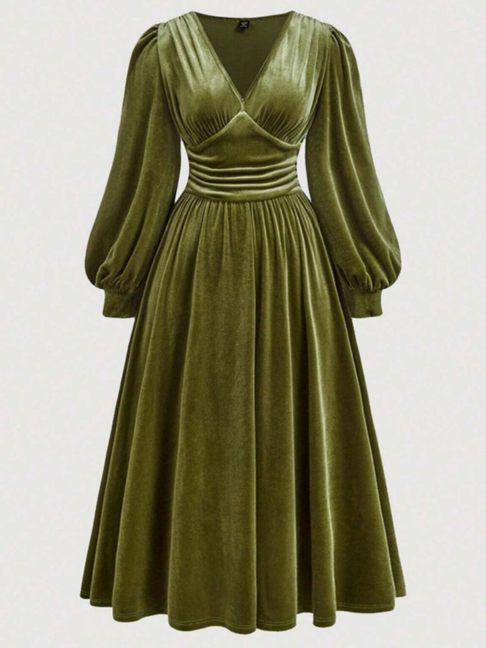 Olive green velvet long sleeve dress